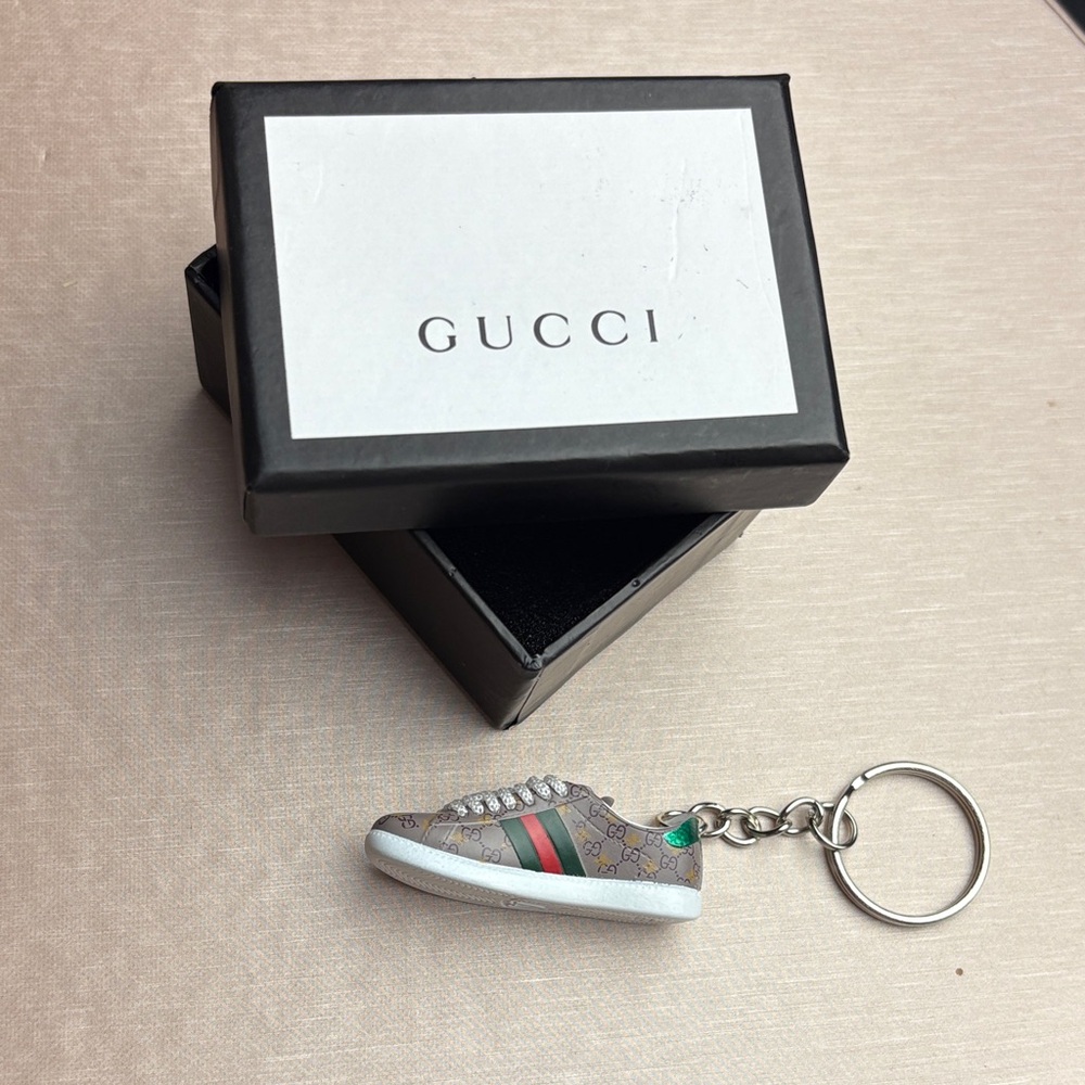 Up cycled Gucci Brown and Silver Sneaker Keychain #43